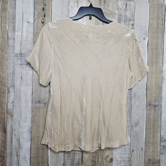 Talbots Light Golden Tan Wave Pattern Velvet Silk Blend Pullover Blouse Size 14W - Picture 4 of 8